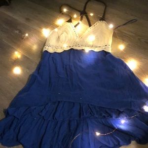 blue and white lace dress